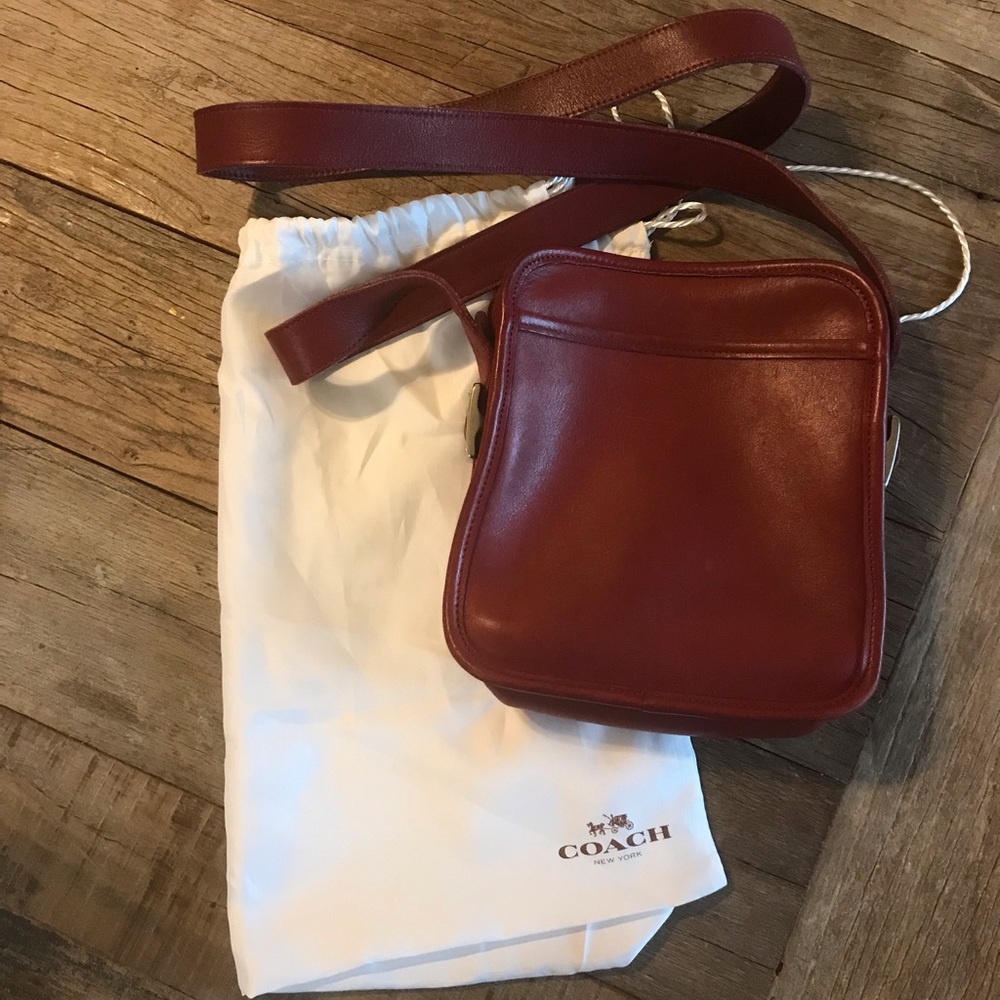 COACH vintage red leather crossbody with duster